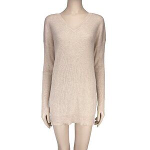 Filippa K Quiet Luxury Neutral Oat Drapey Tunic Ribbed‎ V-Neck Beige Top Sz XS